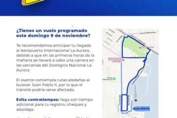 Recomiendan salir con tiempo: carrera afectará ingreso al Aeropuerto La Aurora este 9 de noviembre